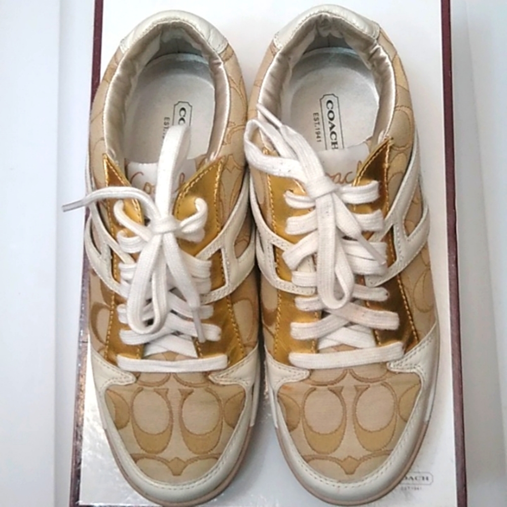 Coach Nova C Leather Canvas Sneakers, Khaki/Gold, 8M